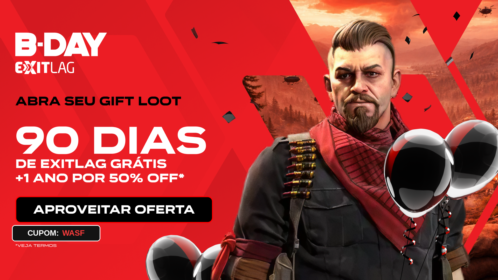 B-Day ExitLag: 90 dias de ExitLag grátis, +1 ano por 50% off